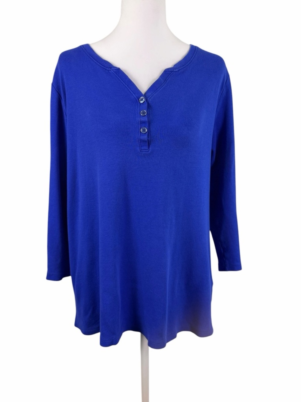 Karen Scott Royal Blue Long Sleeve Henley Top Size 0X Minimalist